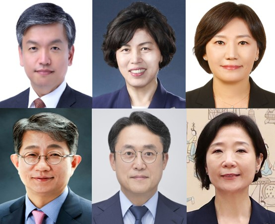 (왼쪽부터 시계방향으로) 최상목 경제부총리 겸 기획재정부 장관 · 강정애 국가보훈부 장관 · 송미령 농림축산식품부 장관 · 박상우 국토교통부 장관 · 강도형 해양수산부 장관 · 오영주 중소벤처기업부 장관 후보자 [사진=대통령실]