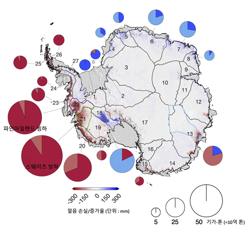 남극 파인아일랜드 빙하 주변. 남극의 빙하는 지난 18년 동안 매년 약 1200억 톤이 사라졌다. [사진=극지연구소]
