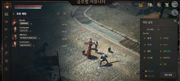 '리니지 리마스터' 다대다 전투(PvP) 모습. 붉은색 바(편의상 표시)가 있는 캐릭터가 AI로, 이용자들을 발견하면 PvP를 진행한다. 이용자가 없을 경우 스스로 던전을 순회하며 비조종 캐릭터(NPC)를 사냥한다. [사진=엔씨소프트]