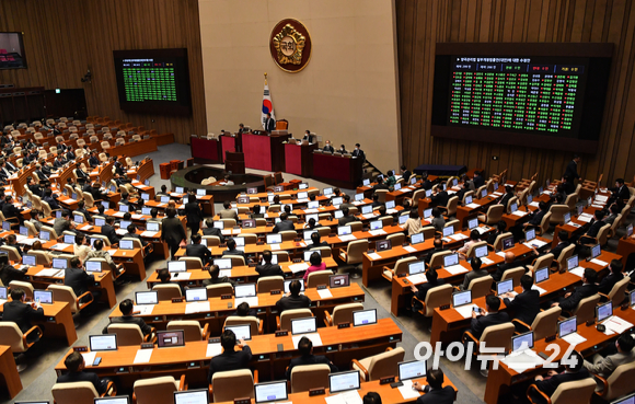 23일 오후 서울 여의도 국회에서 열린 본회의에서 양곡관리법 일부개정법률안(대안)에 대한 수정안에 대한 투표가 진행되고 있다. [사진=김성진 기자]