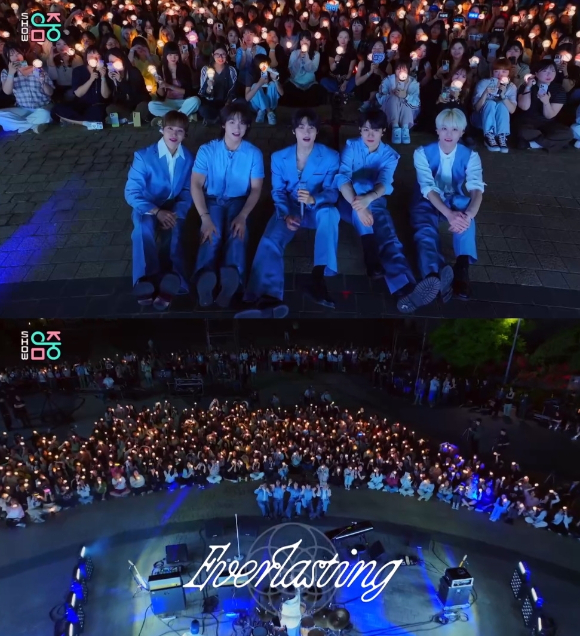 밴드 엔플라잉 서동성, 김재현, 이승협, 유회승, 차훈이 MBC '쇼! 음악중심' 녹화에서 포즈를 취하고 있다. [사진=FNC엔터테인먼트]